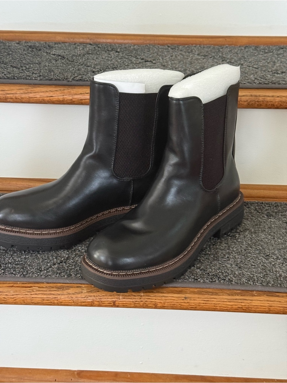 Classic Black Chelsea Ankle Boots with Brown Trim